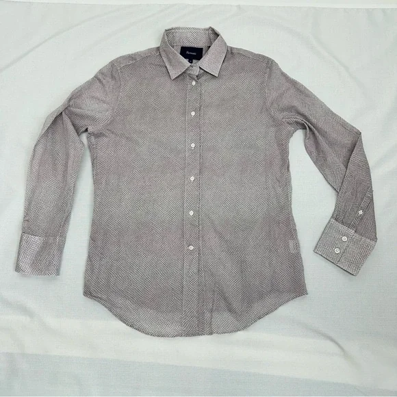 Faconnable Women's size 10 Gray Pink Dot Sheer Button Down Long Sleeve S… - Picture 7 of 11